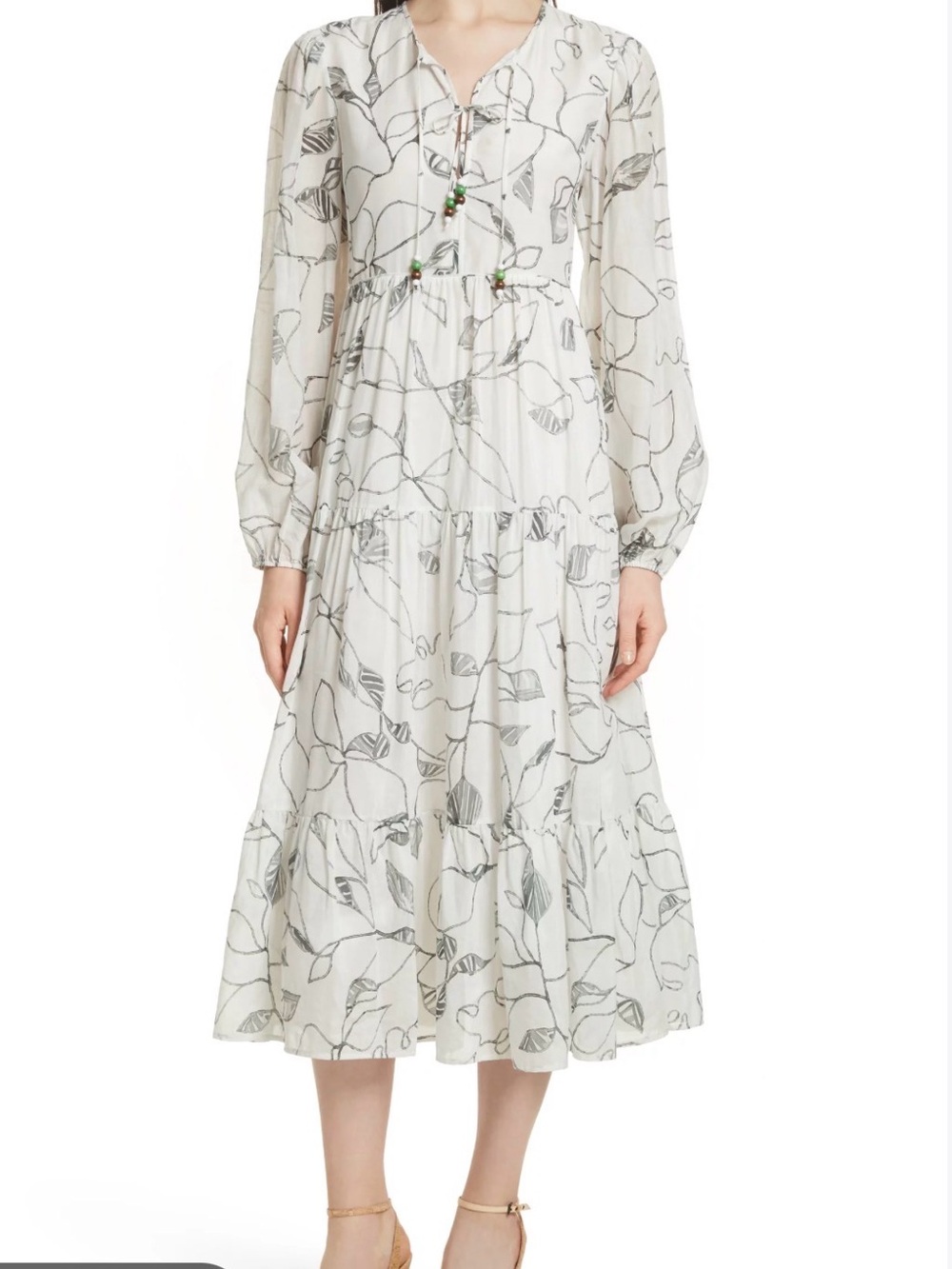 Elizabeth and James Cream Midi Dress with Black Leaf Sketch